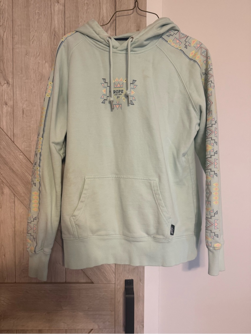 Hooey Mint Green Hoodie with Aztec Sleeve Detail